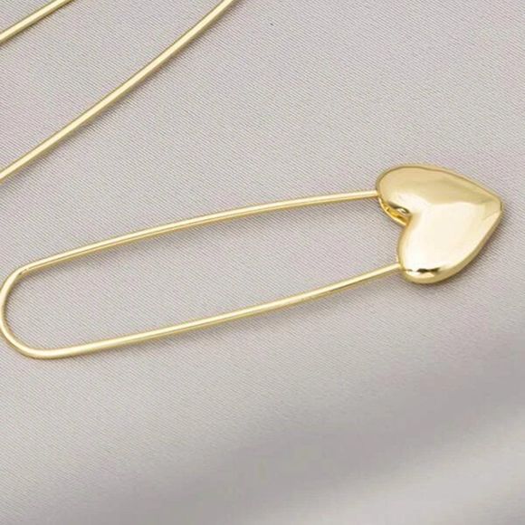 7/$35 Gold Color Heart Safety Pin Earrings Gold Locket Earrings - Picture 4 of 5